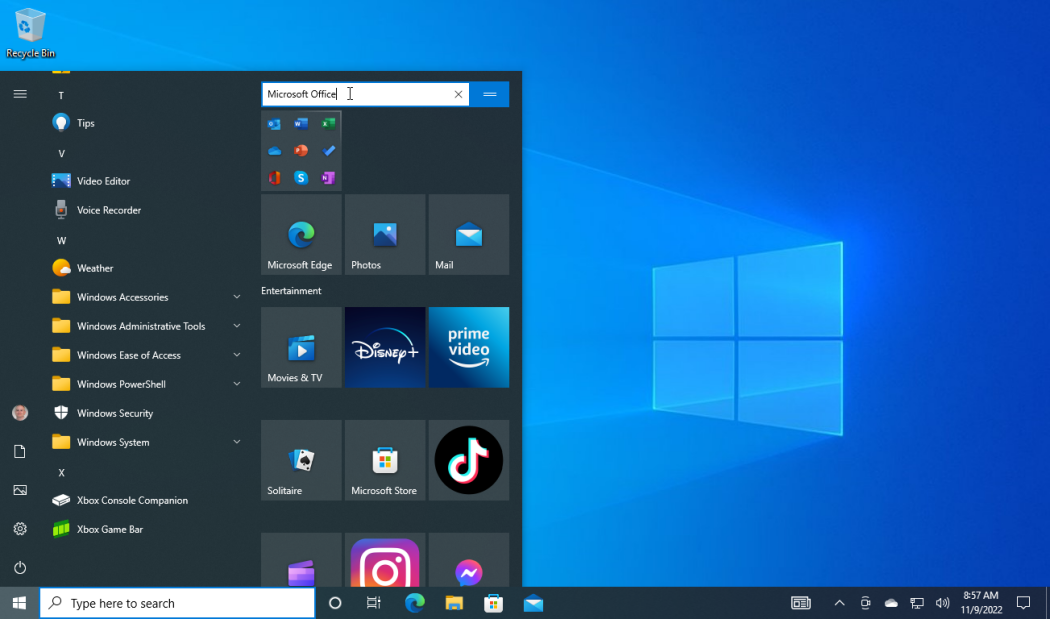 Interfejs systemu Windows 10 Pro